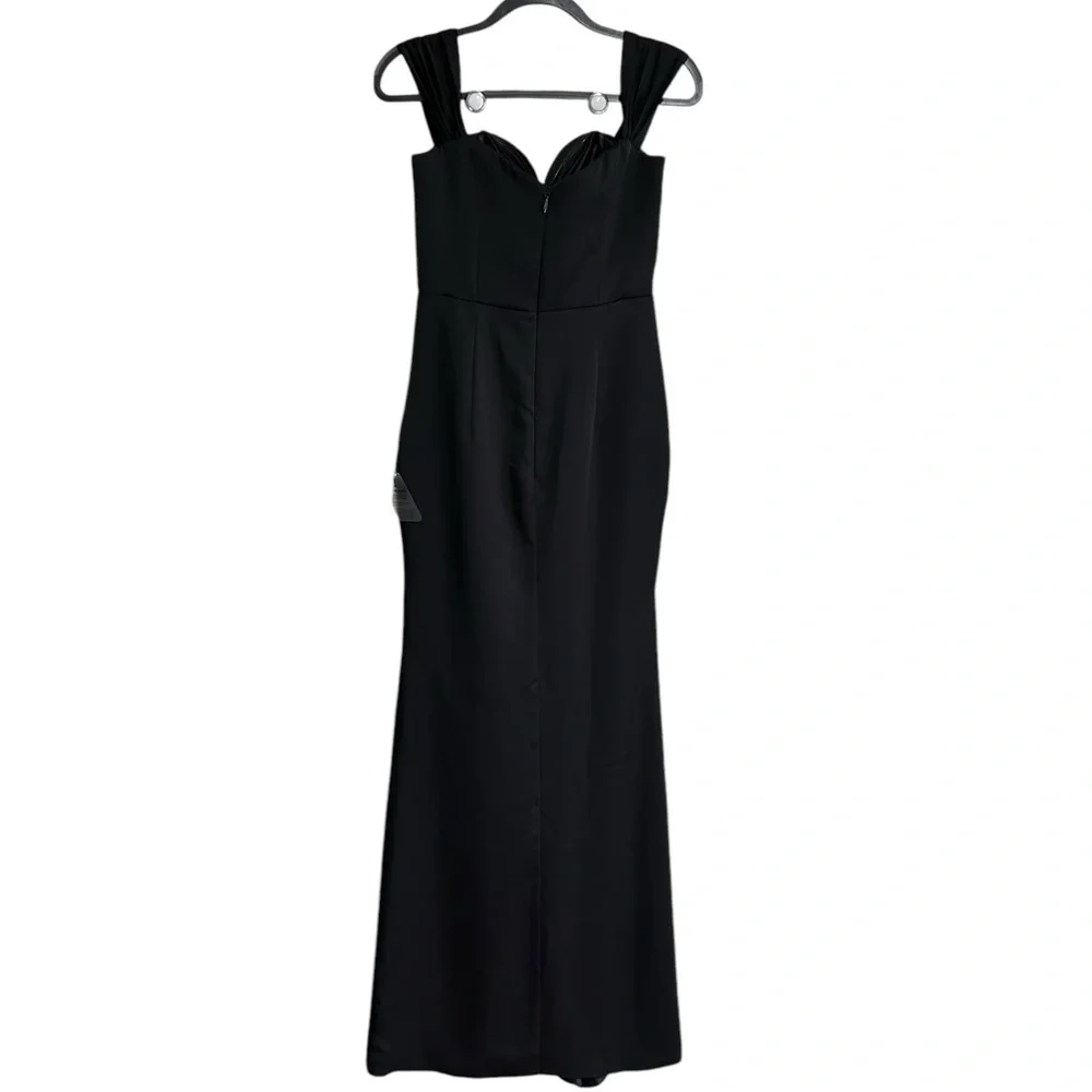 Bariano Edie Gown Size Medium Black Ruffle Front Off The Shoulders $298 NWT - Picture 6 of 8